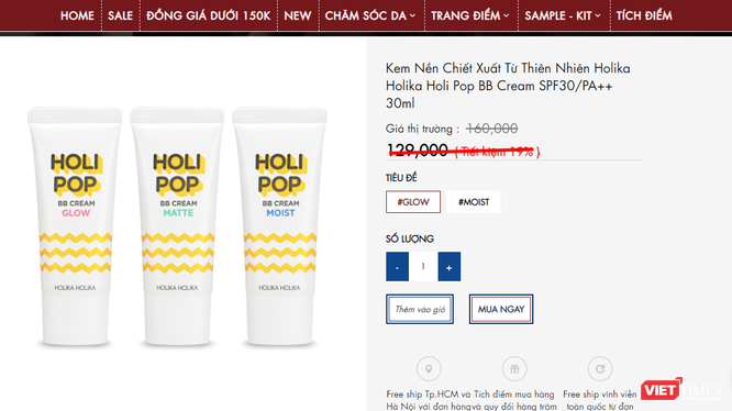 Mỹ phẩm nhãn hiệu Holika Holika được bày bán trên các trang web trước khi bị Cục Quản lý Dược yêu cầu thu hồi