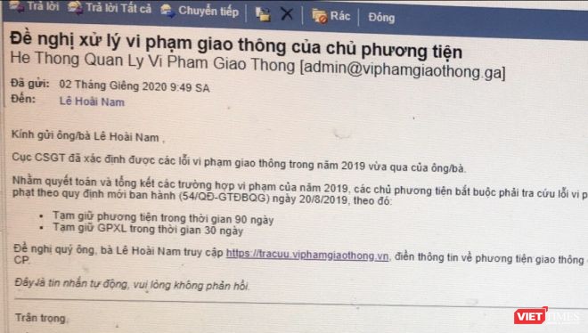 Nội dung thư điện tử của các đối tượng lừa đảo trên địa bàn Lạng Sơn. Ảnh: Cục CSGT - Bộ Công an.