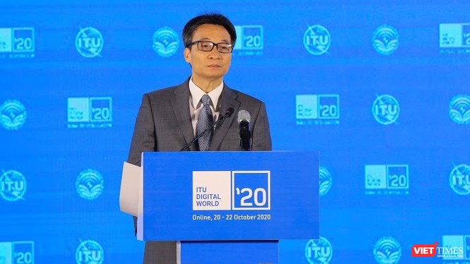 Phó Thủ tướng Vũ Đức Đam phát biểu tại Lễ khai mạc Hội nghị và triển lãm Thế giới số (ITU Digital World) 2020. Ảnh: Lê Minh Sơn.