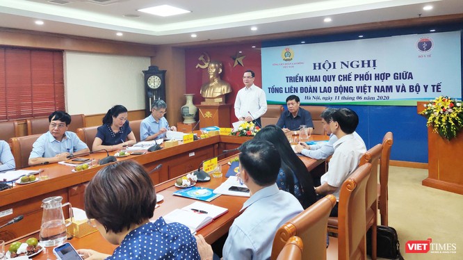 Toàn cảnh hội nghị sơ kết quy chế phối hợp giữa Tổng Liên đoàn Lao động Việt Nam và Bộ Y tế. Ảnh: Minh Thúy 