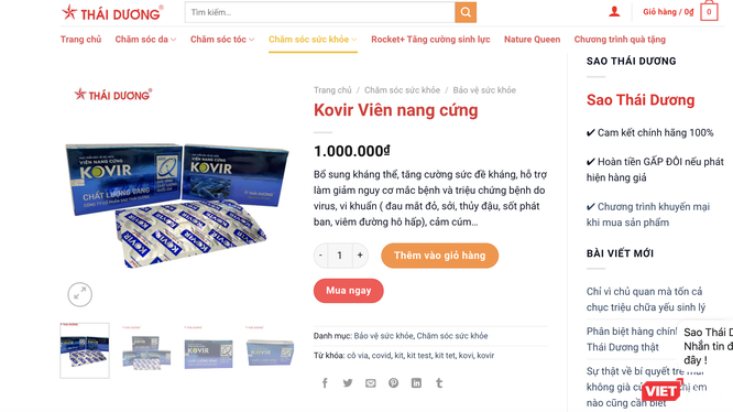 Viên nang cứng Kovir của Công ty Cổ phần Sao Thái Dương có giá bán lên tới 1 triệu đồng (Ảnh - VT) 