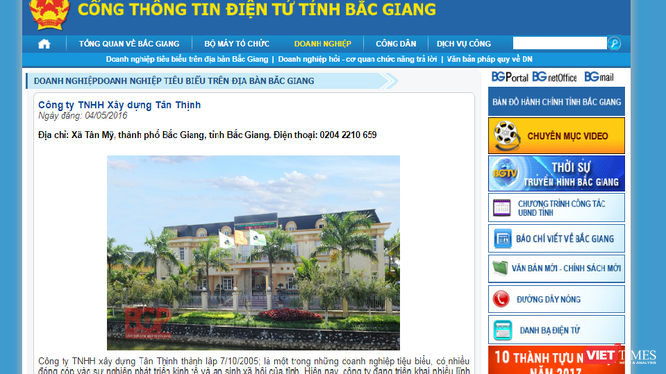 Công ty Tân Thịnh được chỉ định thầu dự án BT ở Bắc Giang.