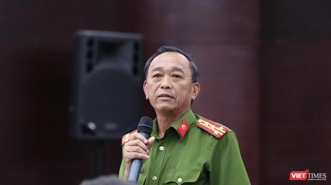 Đại tá Trần Mưu – Phó Giám đốc Công an TP Đà Nẵng trả lời báo giới tại Họp báo định kỳ Quý 1/2019 do UBND TP Đà Nẵng tổ chức diễn ra chiều 24/4.
