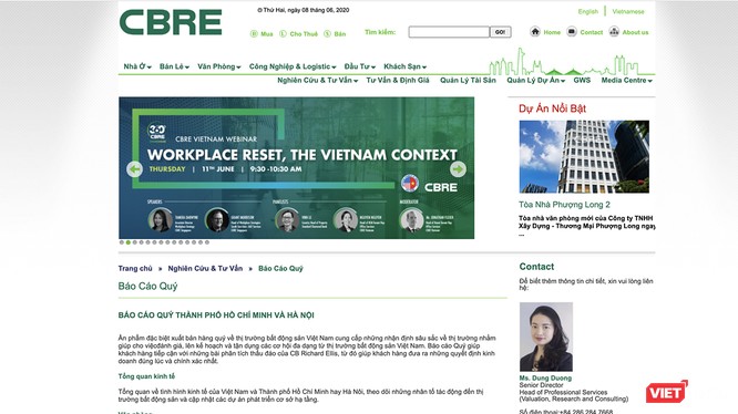 Trang web của CBRE Việt Nam cũng bỏ trống báo cáo nghiêm cứu thị trường BĐS Đà Nẵng
