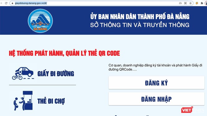 Giao diện ứng dụng cấp giấy đi đường QRCode cho người dân, doanh nghiệp trên địa bàn TP Đà Nẵng