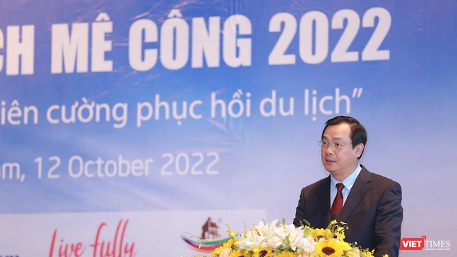 Ông Nguyễn Trùng Khánh - Tổng Cục trưởng Tổng cục Du lịch, Bộ VH-TT&DL Việt Nam phát biểu tại Diễn đàn Du lịch Mê Công 2022 tổ chức tại Quảng Nam