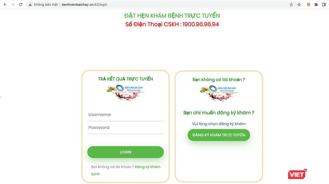 Giao diện đăng ký khám bệnh trực tuyến tại Bệnh viện Bãi Cháy (Quảng Ninh)