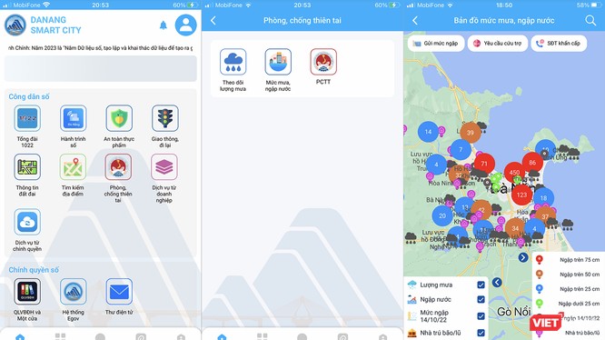 Ứng dụng di động Danang Smart City và hệ thống bản đồ đo mưa, cảnh báo ngập nước