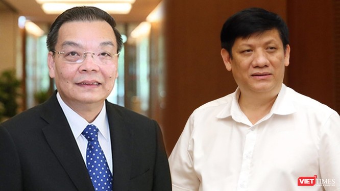 Chủ tịch UBND TP Hà Nội Chu Ngọc Anh (trái) và Bộ trưởng Bộ Y tế Nguyễn Thanh Long
