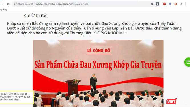 Một bài quảng cáo trên trang web vi phạm