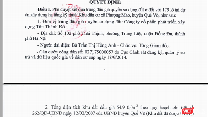 Quyết định phê duyệt của Bắc Ninh.