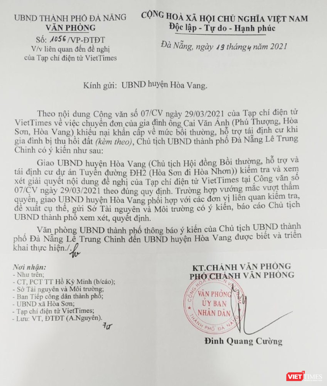 Chủ tịch Đà Nẵng ra chỉ đạo sau khi VietTimes chuyển đơn của công dân ảnh 1