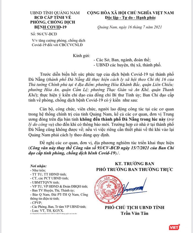 Quảng Nam khuyến cáo người dân, công chức không đến TP Đà Nẵng ảnh 1