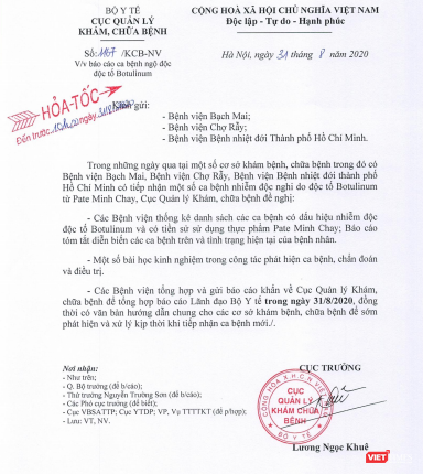 Bộ Y tế phát công văn hỏa tốc yêu cầu báo cáo các ca bệnh nhiễm độc từ pate Minh Chay ảnh 1
