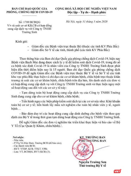 Nóng: Tạm dừng toàn bộ hoạt động cung cấp dịch vụ của Công ty TNHH Trường Sinh ảnh 1