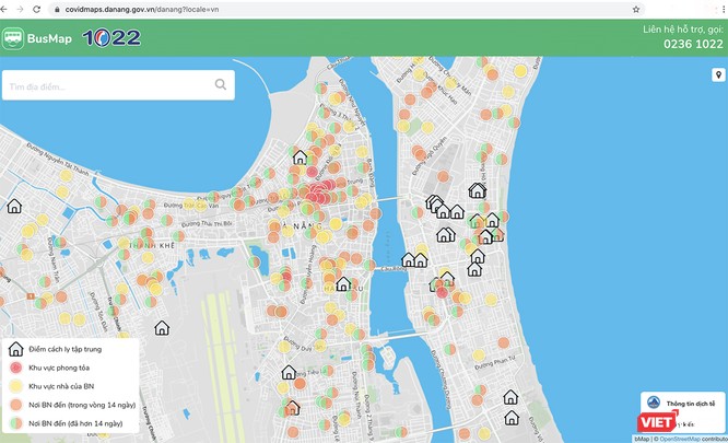 Bản đồ thông tin dịch tễ COVID-19 Đà Nẵng và được cập nhật thường xuyên để người dân có thể nắm bắt tình hình dịch bệnh trong thành phố. Các thông tin trên bản đồ được liên kết với các trung tâm y tế để người dân có thể được hỗ trợ và kịp thời cách ly khi có nguy cơ lây nhiễm.