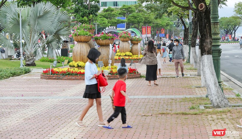 Trời đẹp, người dân Đà Nẵng tranh thủ dạo đường hoa Xuân ngày 29 Tết ảnh 12