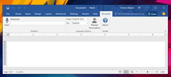 Trình đơn Dictation khá đơn giản và không được tích hợp nhiều tính năng.
