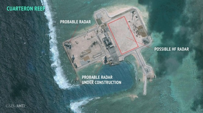 Trung Quốc được cho là xây dựng bất hợp pháp radar cao tần ở đá Châu Viên thuộc quần đảo Trường Sa của Việt Nam. Ảnh: AMTI/CSIS