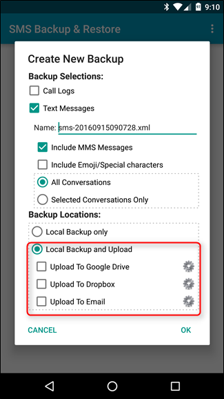 Backup tin nhắn SMS vào email, Dropbox, Google Drive ảnh 4