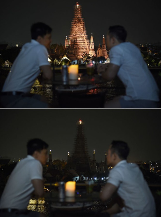 Chùa Wat Arun ở Thái Lan trong Giờ Trái Đất