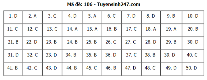 Tra cứu online đáp án đề thi THPT môn Toán 2020 mã đề 106 ảnh 7