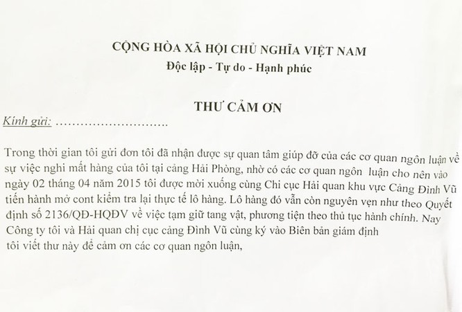 “Thư cảm ơn” do ông Hùng hướng dẫn chị Thoa viết.