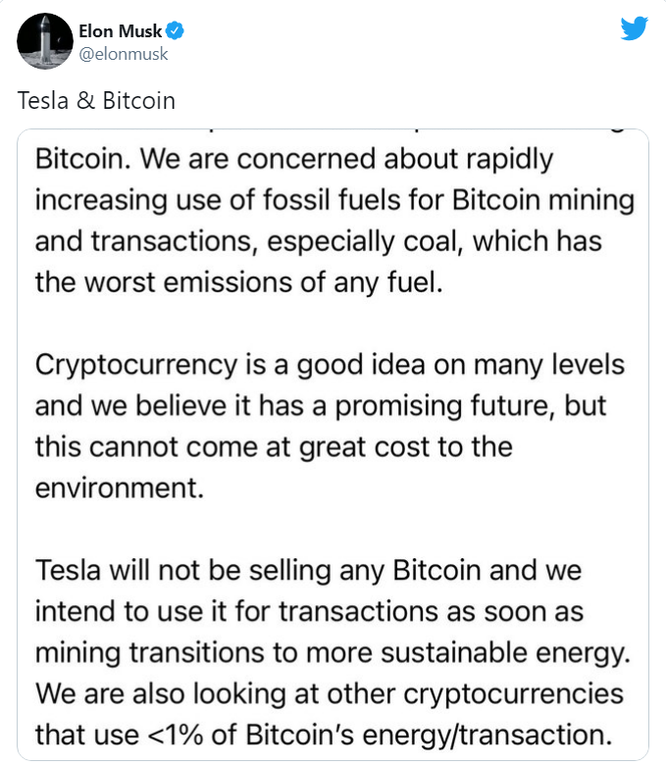 Tesla ngừng chấp nhận thanh toán bằng Bitcoin, giá đồng tiền ảo này giảm mạnh ảnh 1