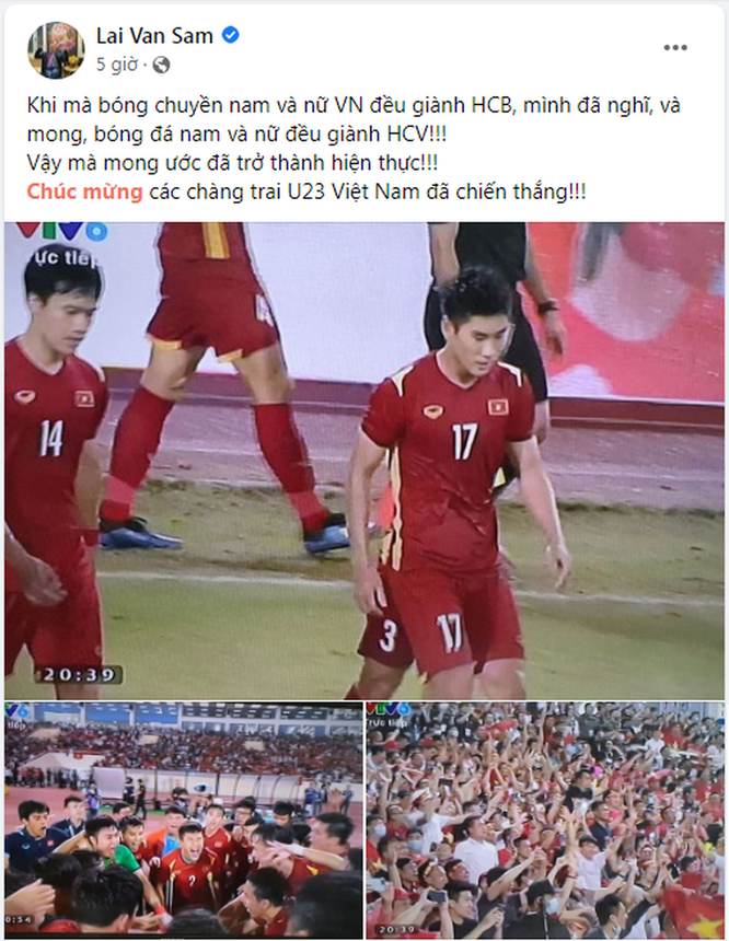 Bóng đá Việt Nam vô địch SEA Games 31 và muôn kiểu chúc mừng của các sao Việt ảnh 8