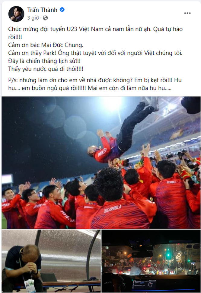 Bóng đá Việt Nam vô địch SEA Games 31 và muôn kiểu chúc mừng của các sao Việt ảnh 7