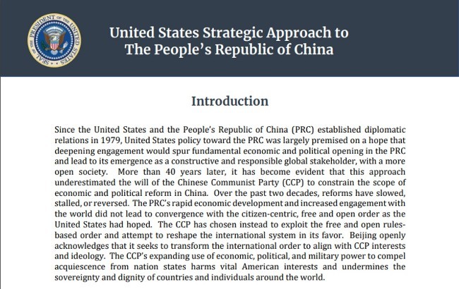 Nhà Trắng công bố Phương châm chiến lược với Trung Quốc xác định quan hệ Mỹ - Trung là cạnh tranh chiến lược lâu dài ảnh 1