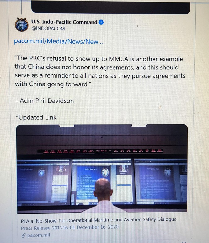 Mỹ chỉ trích PLA tự ý bỏ không tham dự hội nghị trực tuyến MMCA, Trung Quốc nói trách nhiệm do Mỹ ảnh 1