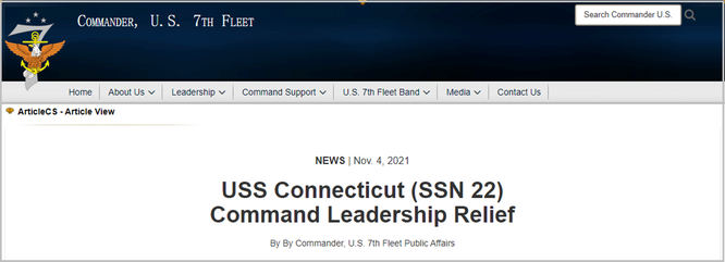 Xử lý sự cố của tàu ngầm USS Connecticut, Hải quân Mỹ cách chức các sĩ quan chỉ huy ảnh 1