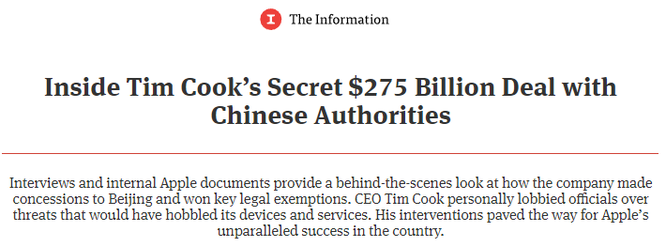 Truyền thông Mỹ: Apple đã bí mật ký hợp đồng 275 tỉ USD với chính phủ Trung Quốc ảnh 2