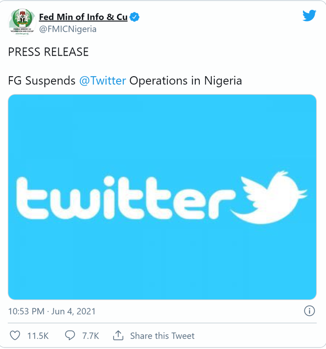 Nigeria "cấm cửa" Twitter sau khi tweet của Tổng thống bị xóa ảnh 1