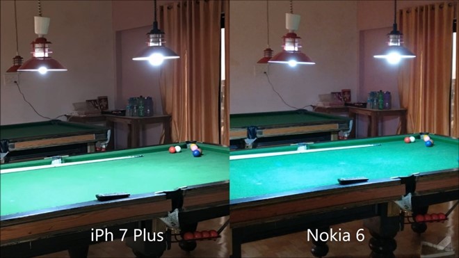 Chỉ khi chụp trong điều kiện thiếu sáng, Nokia 6 mới tỏ ra đuối sức so với iPhone 7 Plus, khi hình ảnh cho ra bị mờ và nhiễu.