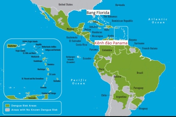 Vị trí kênh đào Panama và bang Florida