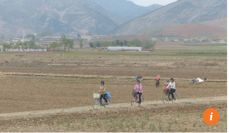 Người dân nông thôn đi xe đạp làm đồng