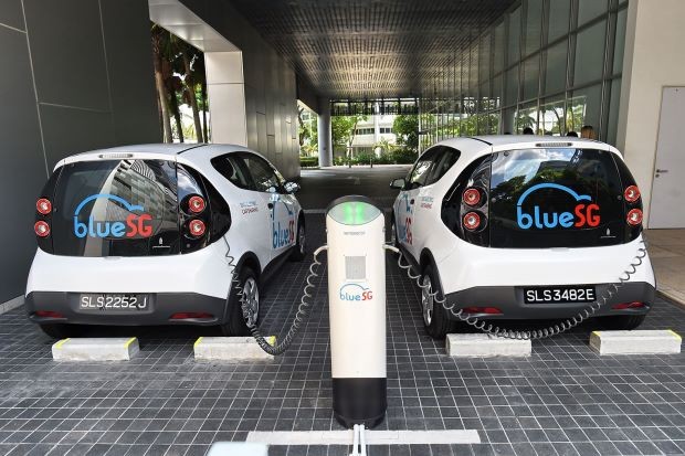 Một trạm sạc xe ô tô điện của BlueSG
