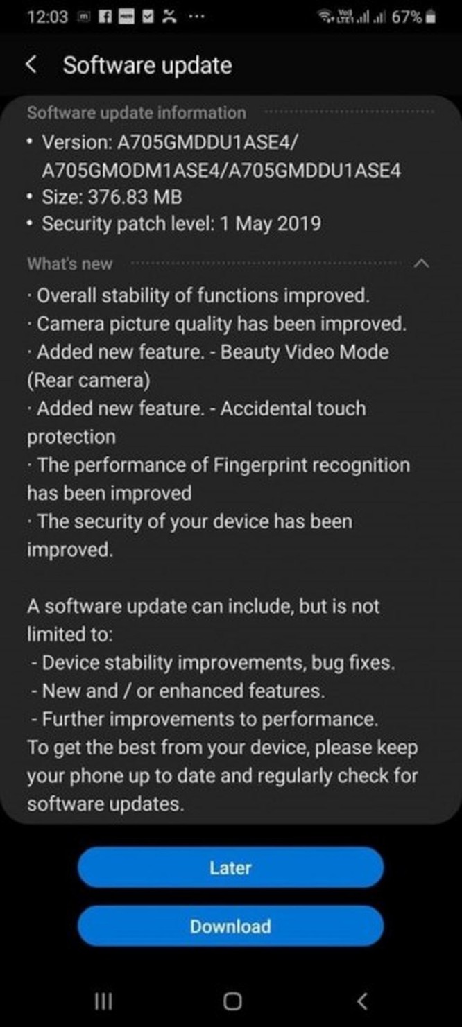 Samsung đăng tải bản cập nhật phần mềm đầu tiên cho Galaxy A70 ảnh 1