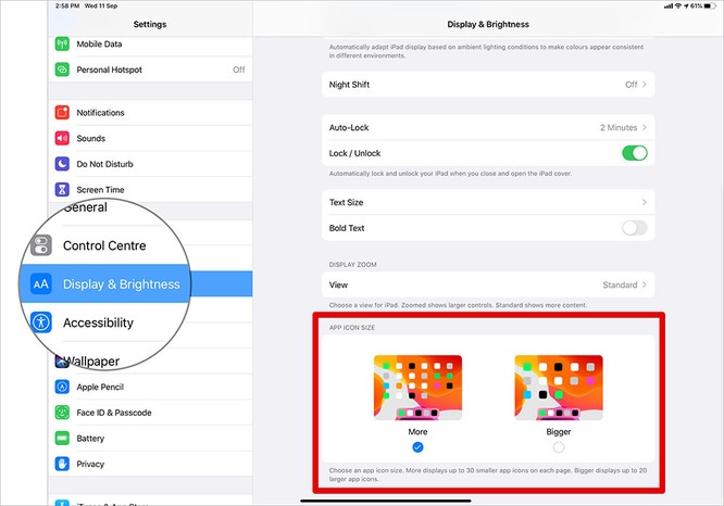 Cách tăng giảm kích thước biểu tượng ứng dụng trên iPadOS 13