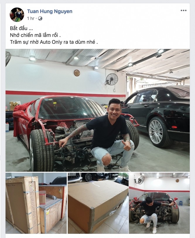 Ca sĩ Tuấn Hưng chia sẻ về việc sửa chữa siêu xe Ferrari 488 GTB (Ảnh: FBNV).