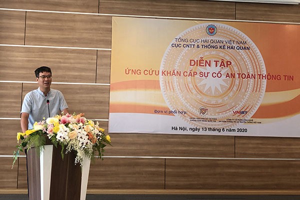 Ông Phạm Quang Tuyến, Phó Cục trưởng Cục CNTT và Thống kê Hải quan, Bộ Tài chính phát biểu khai mạc chương trình diễn tập an toàn thông tin ngành Hải quan năm 2020.