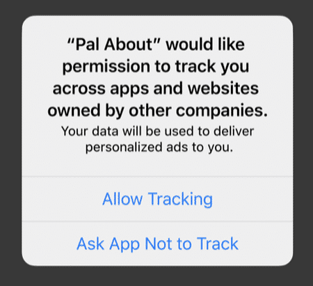 IDFA ở iOS 14 sẽ hỏi người dùng có cho phép theo dấu dữ liệu hay không.