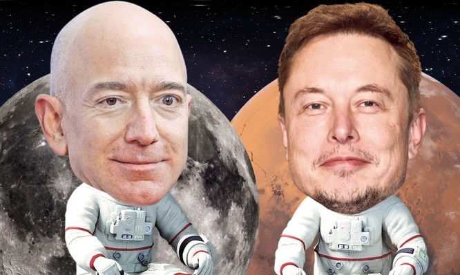 Bezos và Musk đang thúc đẩy thám hiểm không gian. Ảnh: New York Post.