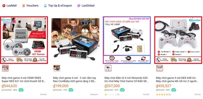 Các máy game nhái (chủ yếu nhái NES) được bán tràn lan trên các trang TMĐT như Lazada