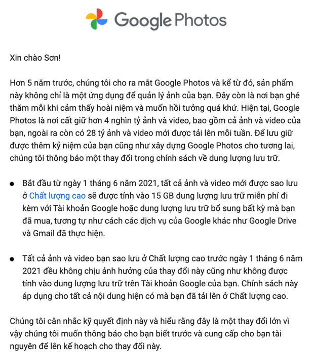 Google Photos sẽ ngừng lưu trữ ảnh miễn phí từ giữa năm 2021 ảnh 1