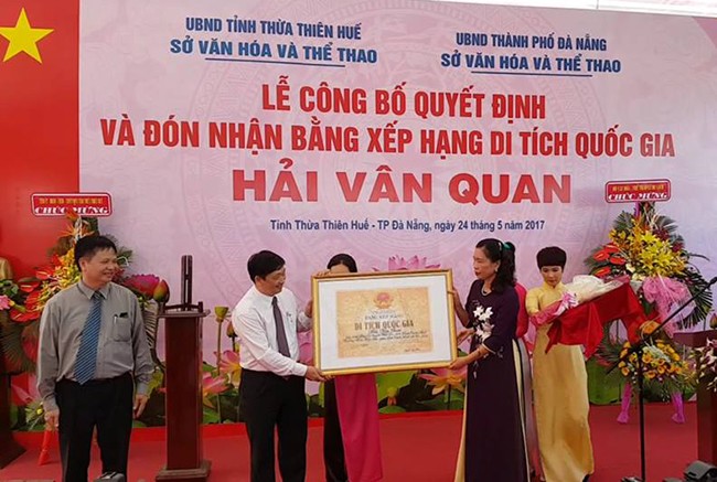 VietTimes, Đà Nẵng, Thừa Thiên Huế, Bằng Di tích văn hóa lịch sử quốc gia, Hải Vân Quan, Bộ VH-TT-DL, công nhận