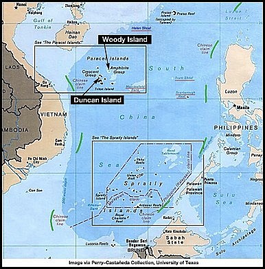 Ví trí hai đảo Phú Lâm và Quang Hòa, nơi Trung Quốc đang gấp rút mở rộng tại quần đảo Hoàng Sa