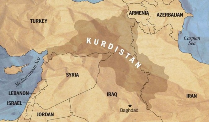 Sơ đồ phân bố người Kurd ở khu vực Trung Đông